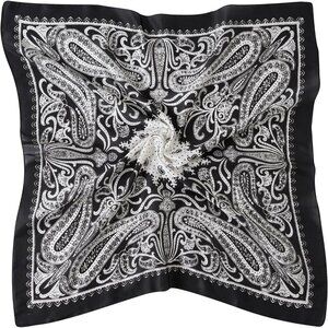 Women Black Paisley Headscarf Satin Bandana Pattern Polyester Breathable Scarves